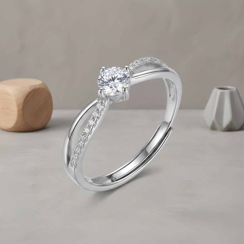 Sterling Silver Adjustable Twist Solitaire Ring