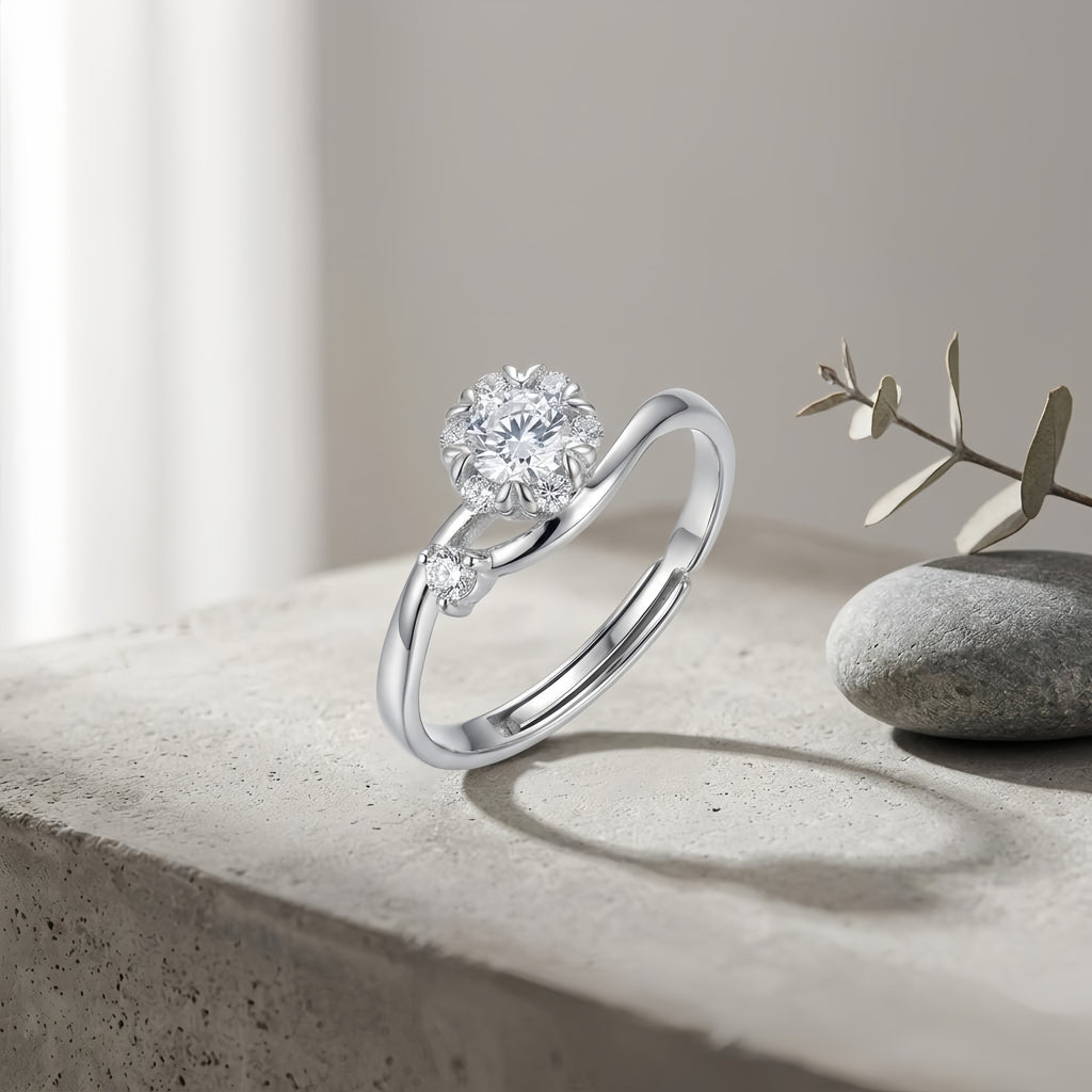 Sterling Silver Snowflake Halo Ring
