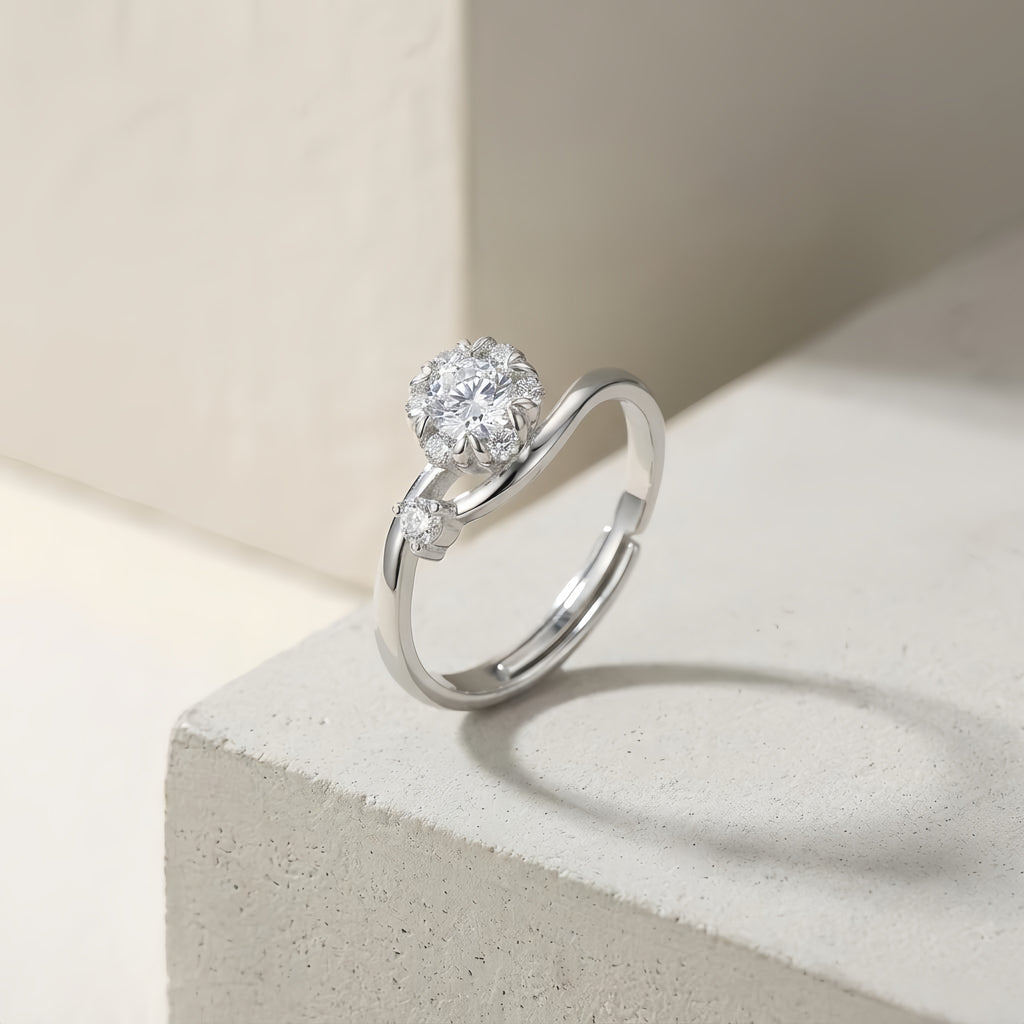 Sterling Silver Snowflake Halo Ring
