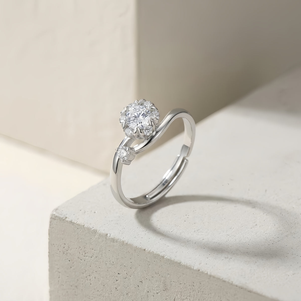 Sterling Silver Snowflake Halo Ring