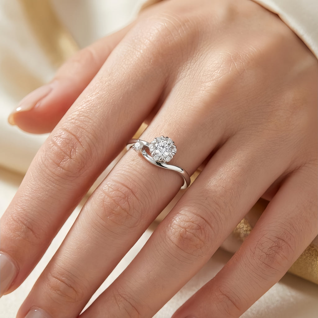 Sterling Silver Snowflake Halo Ring