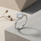 Sterling Silver Adjustable Flower Halo Cubic Zirconia Ring