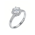 Sterling Silver Adjustable Flower Halo Cubic Zirconia Ring