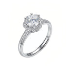 Sterling Silver Adjustable Flower Halo Cubic Zirconia Ring