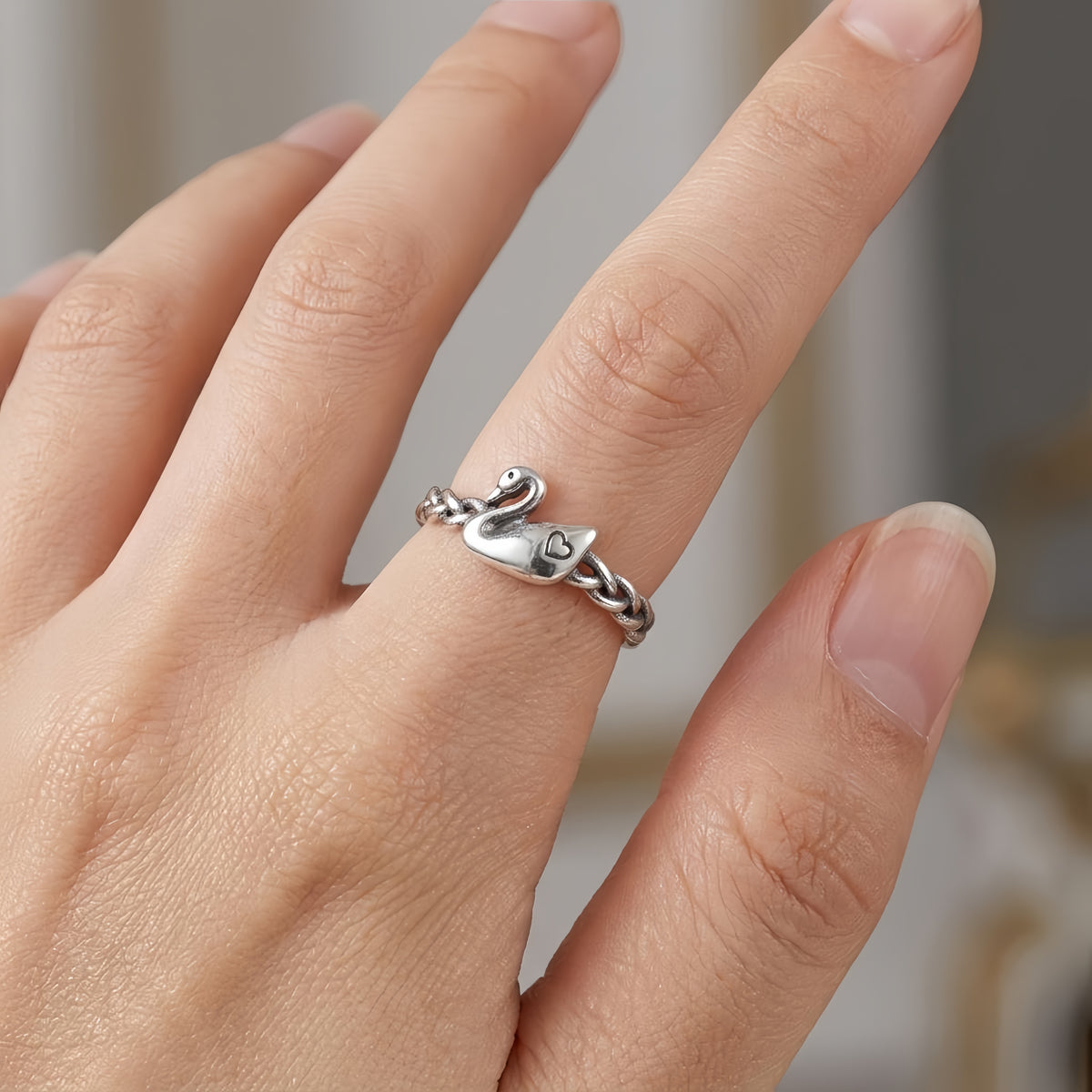 Sterling Silver Adjustable Swan Ring