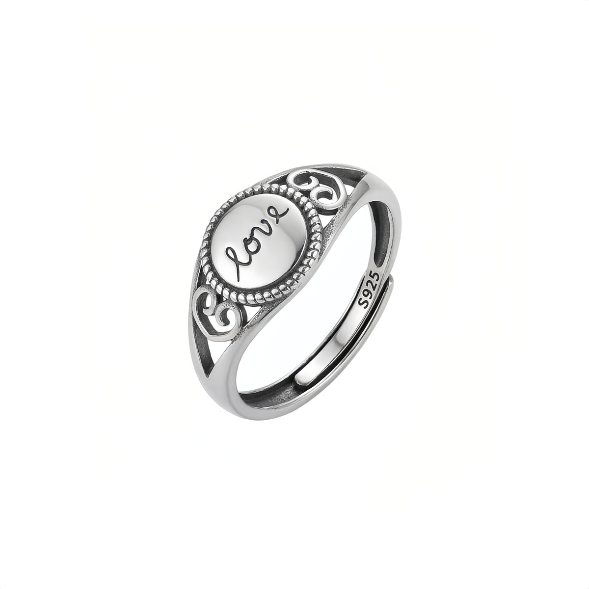 Sterling Silver Adjustable Love Signet Ring