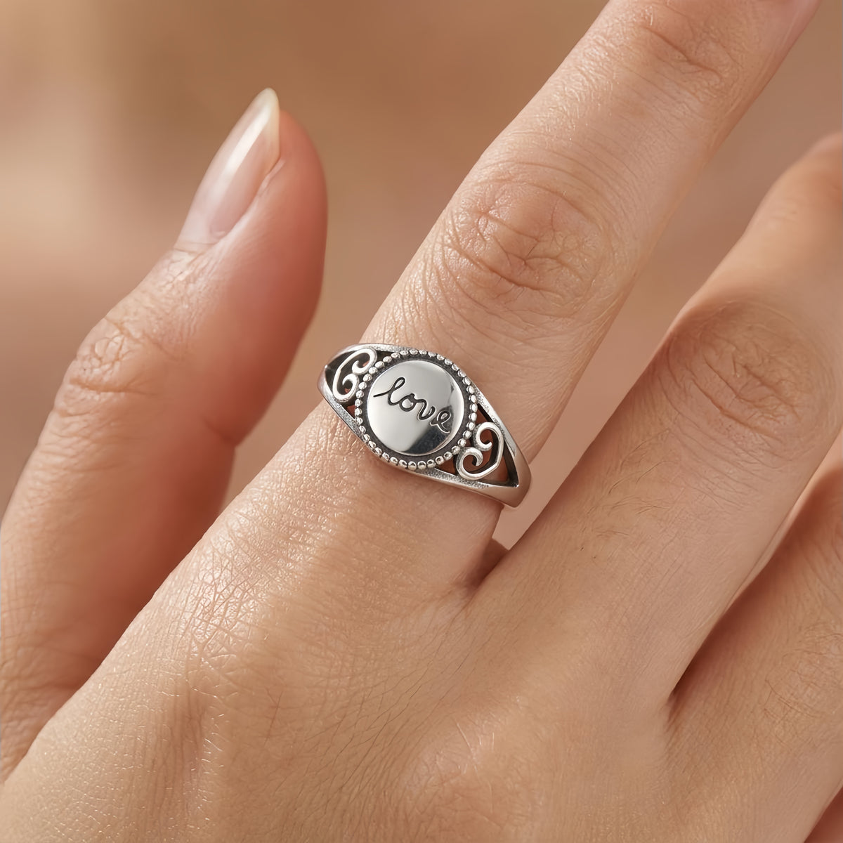 Sterling Silver Adjustable Love Signet Ring