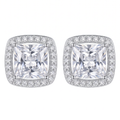 Sterling Silver Cushion-Cut Cubic Zirconia Halo Stud Earrings