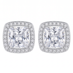 Sterling Silver Cushion-Cut Cubic Zirconia Halo Stud Earrings