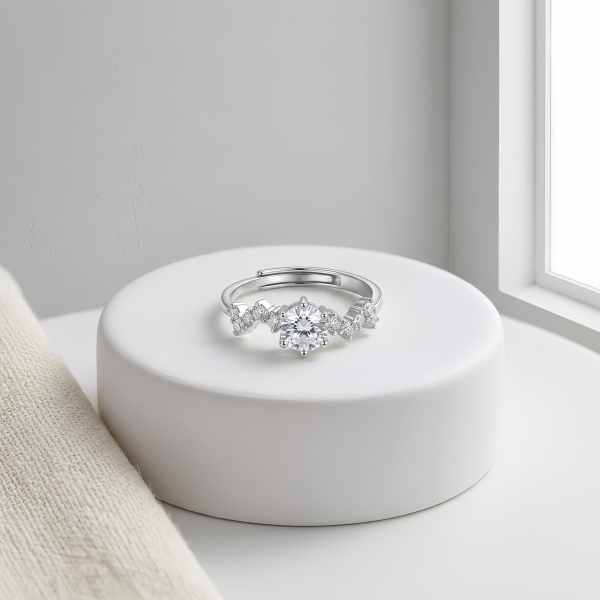 Sterling Silver Adjustable Cubic Zirconia Three-Stone Ring