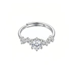 Sterling Silver Adjustable Cubic Zirconia Three-Stone Ring