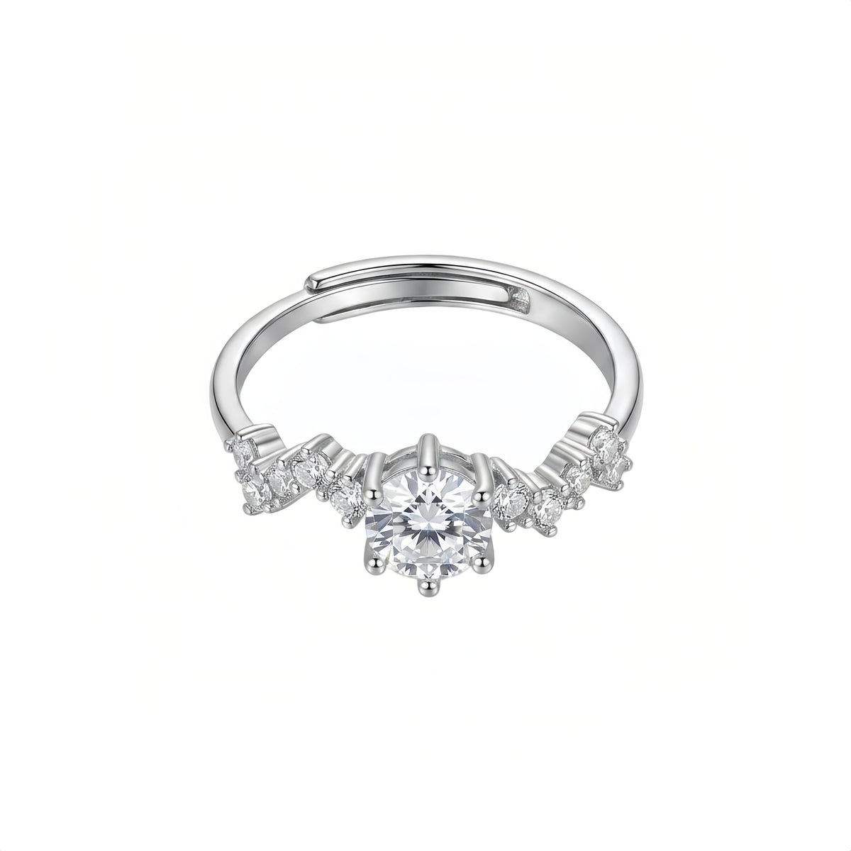 Sterling Silver Adjustable Cubic Zirconia Three-Stone Ring