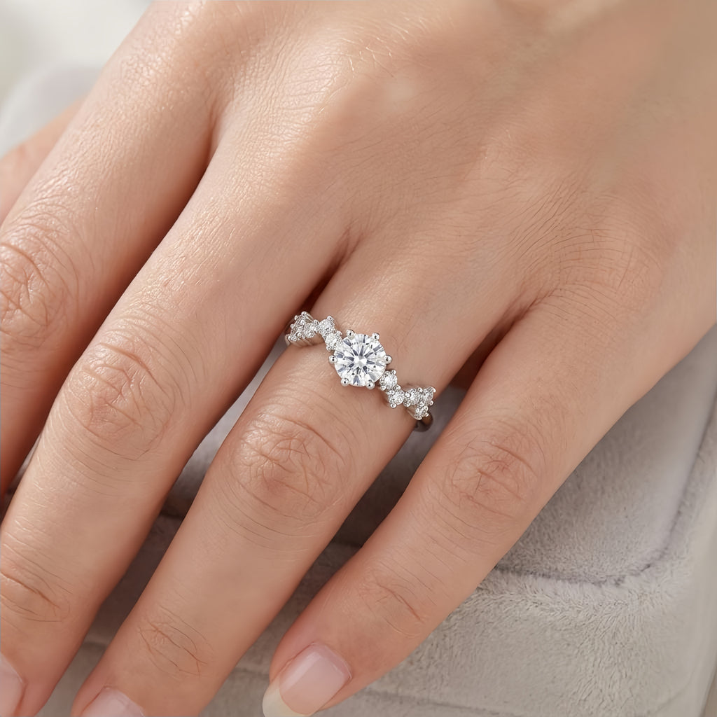 Sterling Silver Adjustable Cubic Zirconia Three-Stone Ring