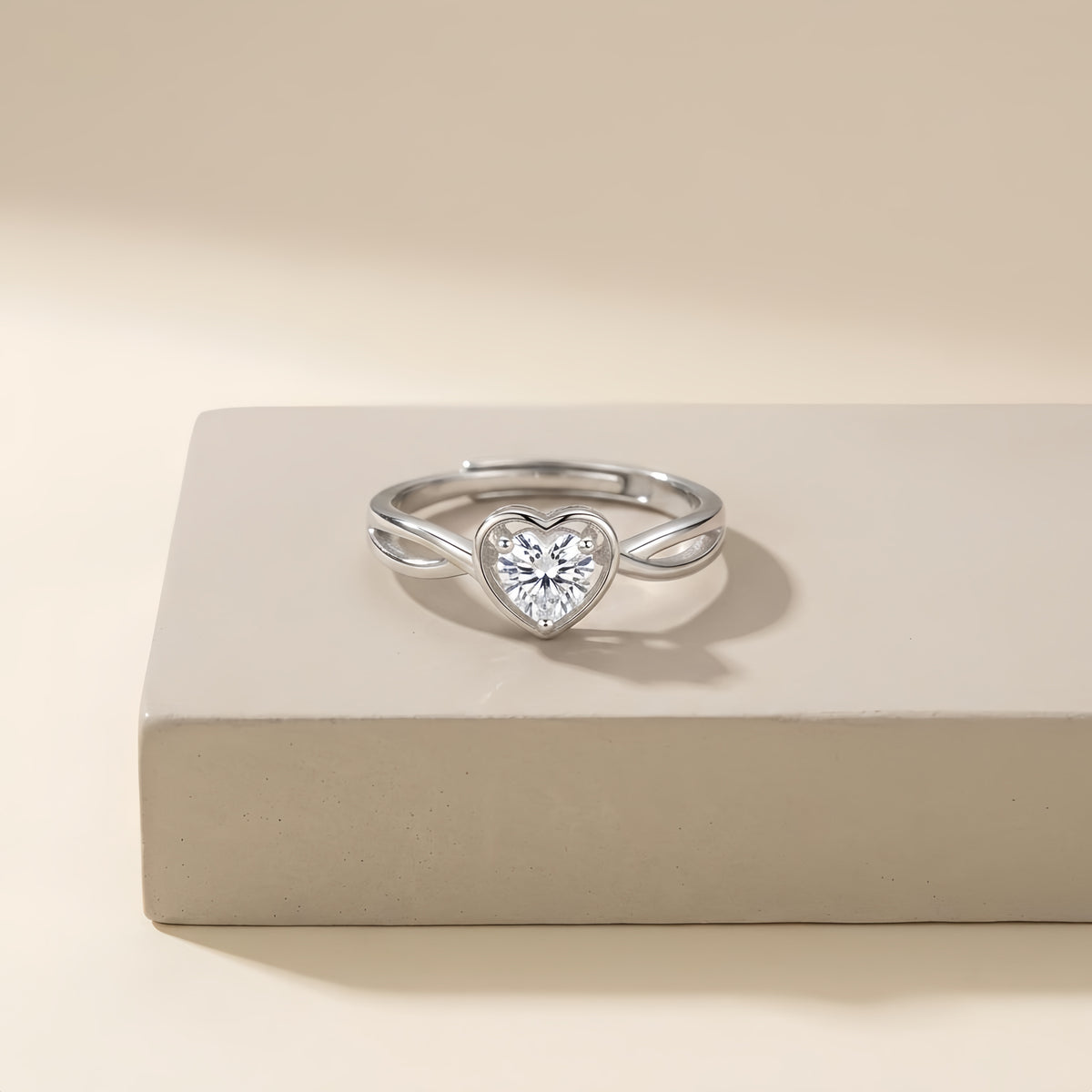 Sterling Silver Adjustable Heart Cubic Zirconia Ring