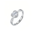 Sterling Silver Adjustable Heart Cubic Zirconia Ring