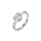 Sterling Silver Adjustable Heart Cubic Zirconia Ring