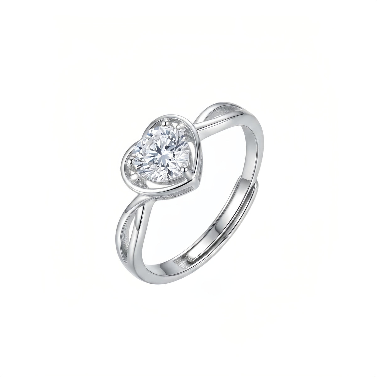 Sterling Silver Adjustable Heart Cubic Zirconia Ring