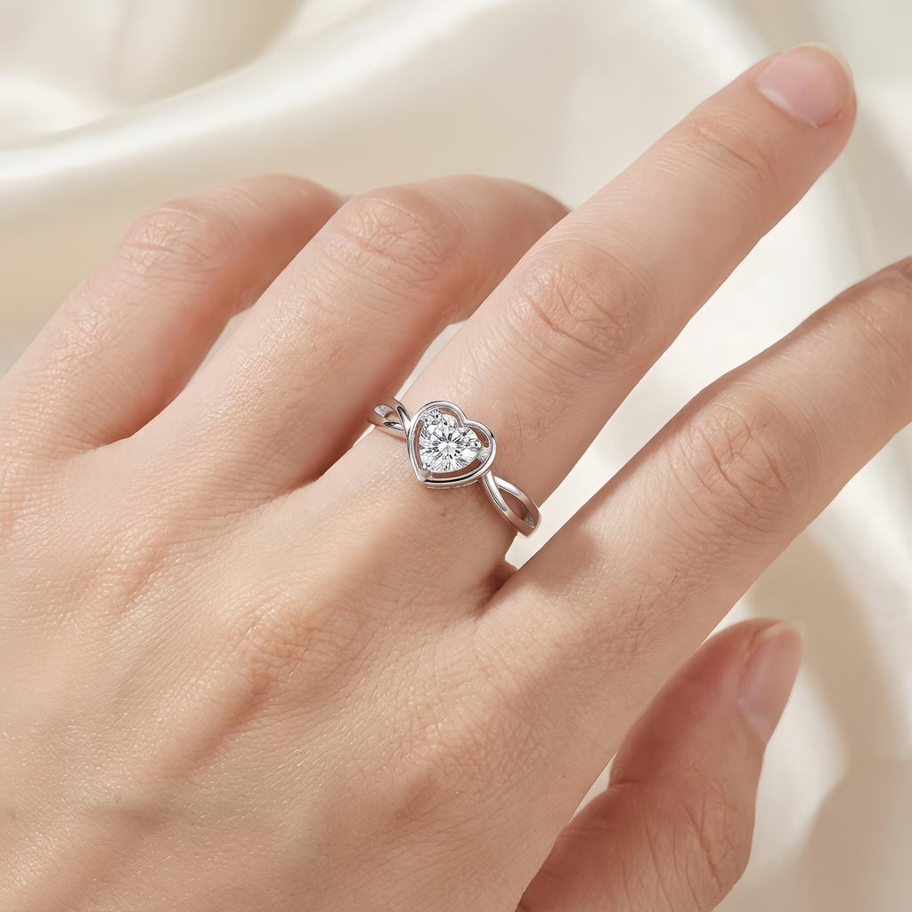 Sterling Silver Adjustable Heart Cubic Zirconia Ring