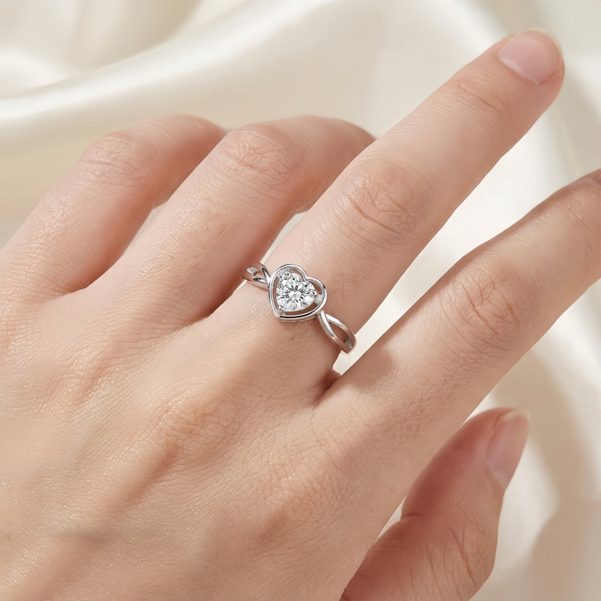 Sterling Silver Adjustable Heart Cubic Zirconia Ring