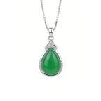 Green Teardrop Pendant Necklace with Sparkling Silver-Tone Halo