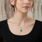 Green Teardrop Pendant Necklace with Sparkling Silver-Tone Halo