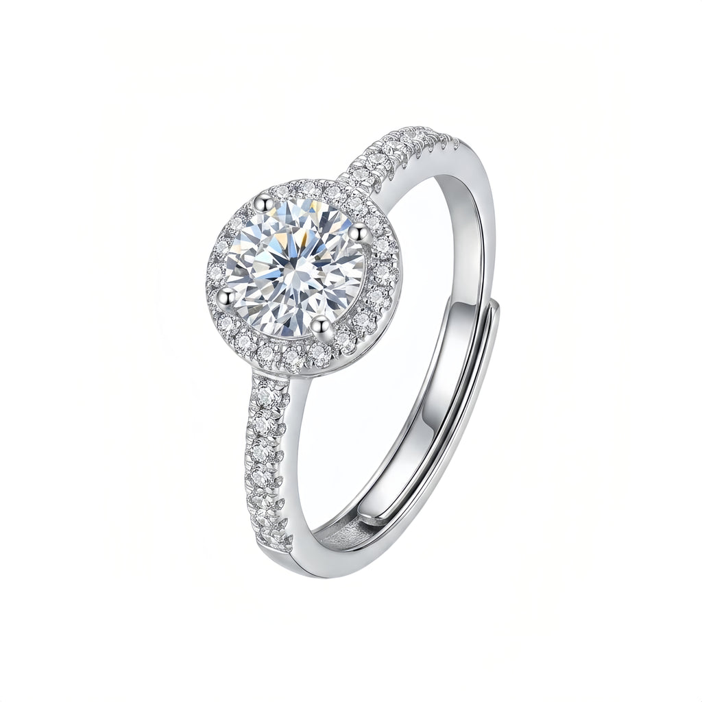 Sterling Silver Adjustable Halo Cubic Zirconia Ring