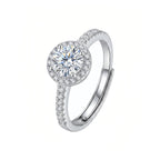 Sterling Silver Adjustable Halo Cubic Zirconia Ring