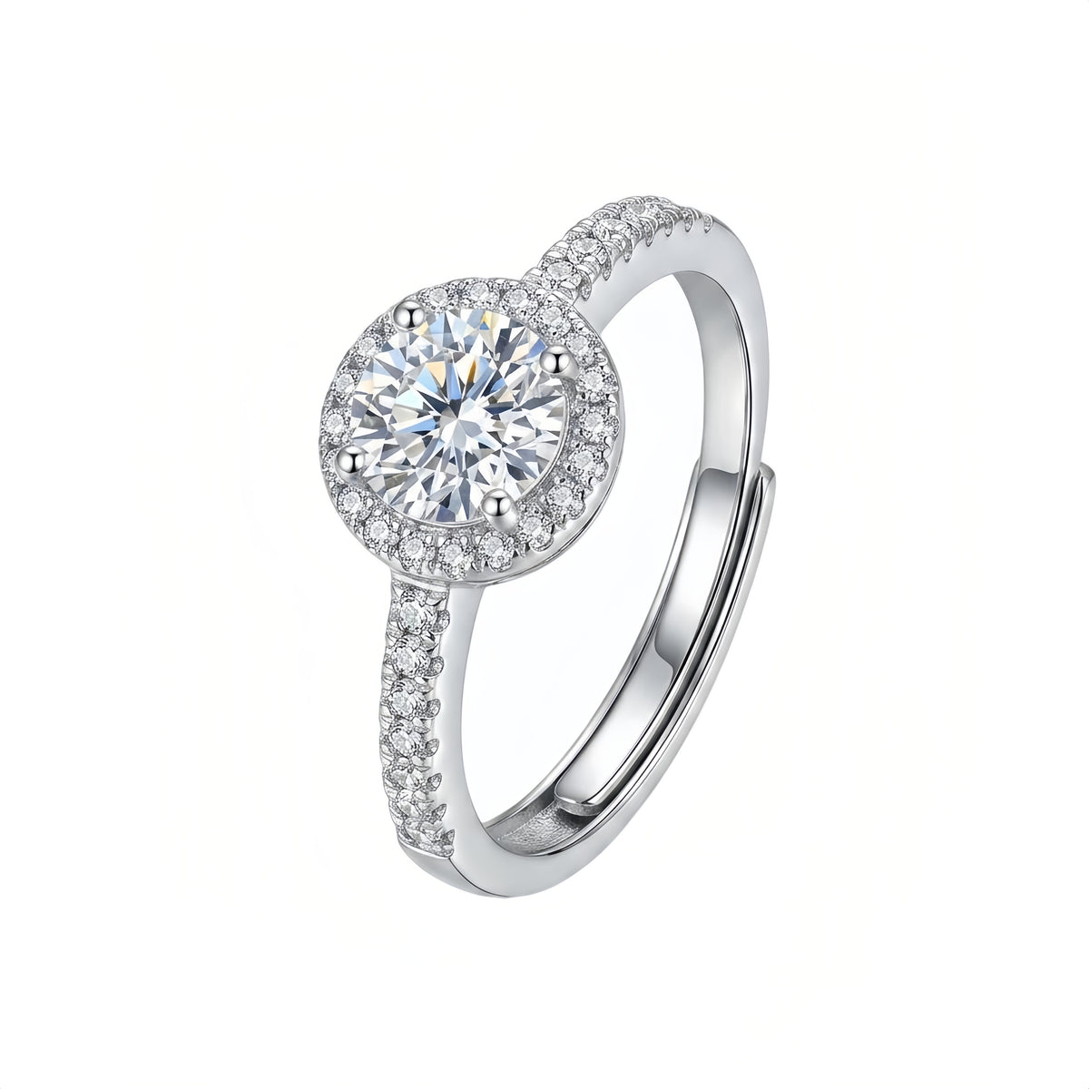 Sterling Silver Adjustable Halo Cubic Zirconia Ring