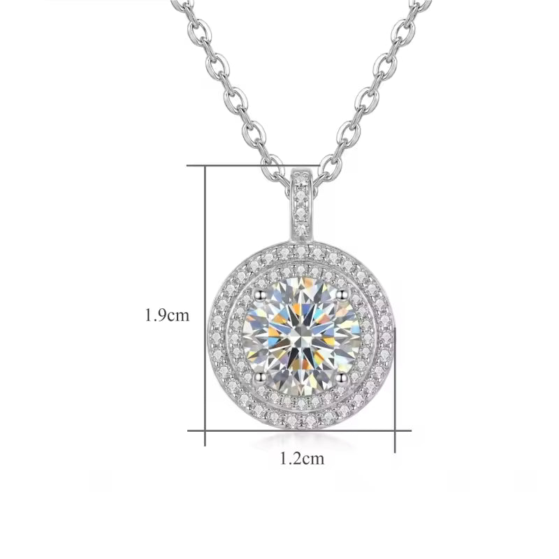 Sterling Silver Moissanite Double Halo Pendant Necklace
