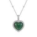 Green Jade Heart Pendant Necklace with CZ Halo