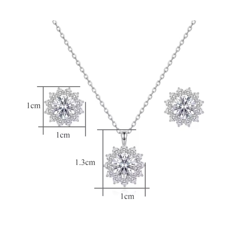 Sterling Silver Moissanite Halo Necklace and Earring Set