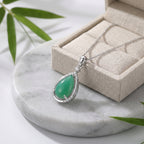 Teardrop Jade Pendant with CZ Accents Necklace