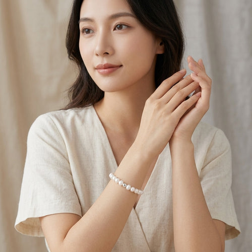 Freshwater Pearl and Sterling Silver Stretch Bracelet