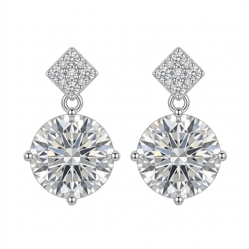 Sterling Silver Moissanite Geometric Drop Earrings