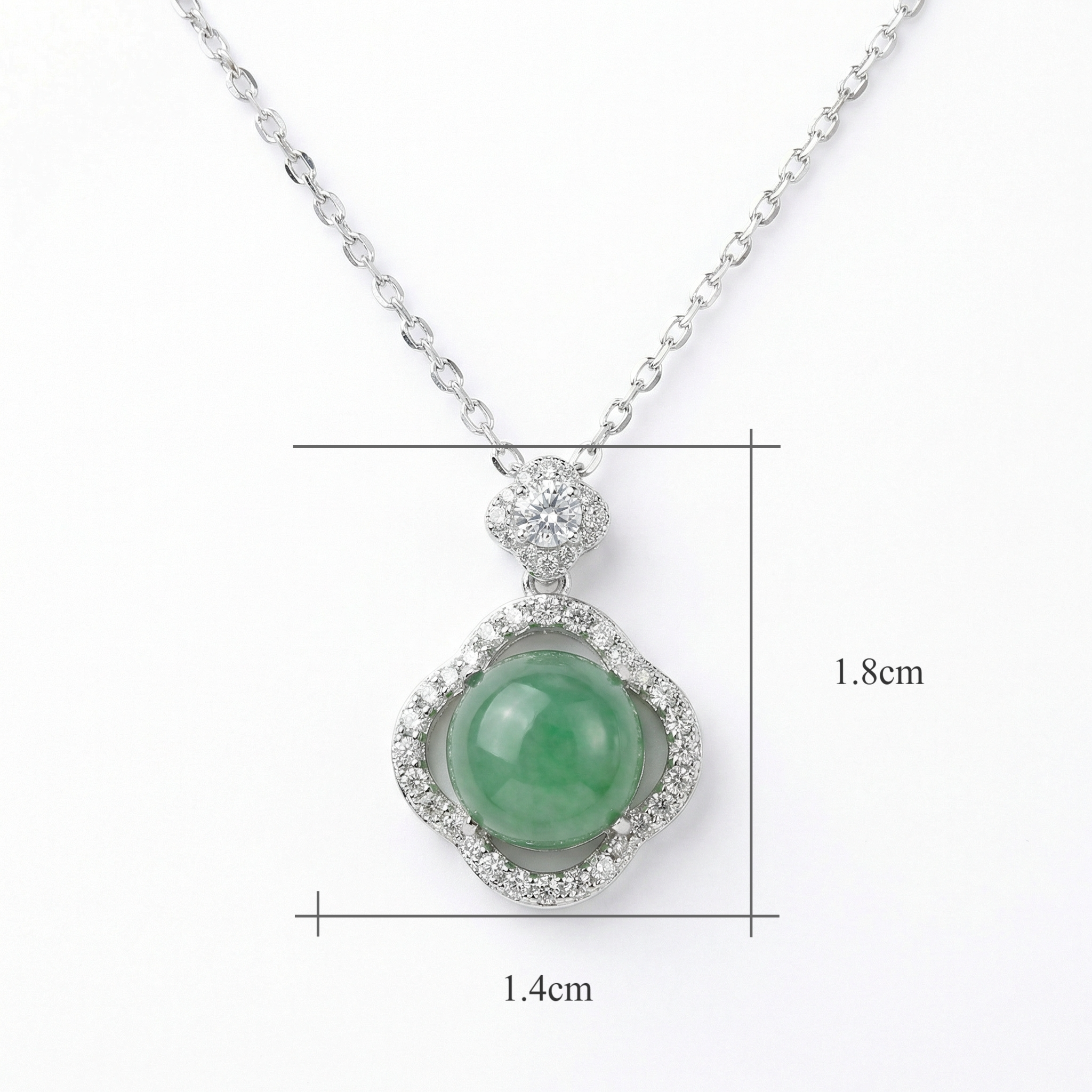 Elegant Green Jade and CZ Quatrefoil Pendant Necklace