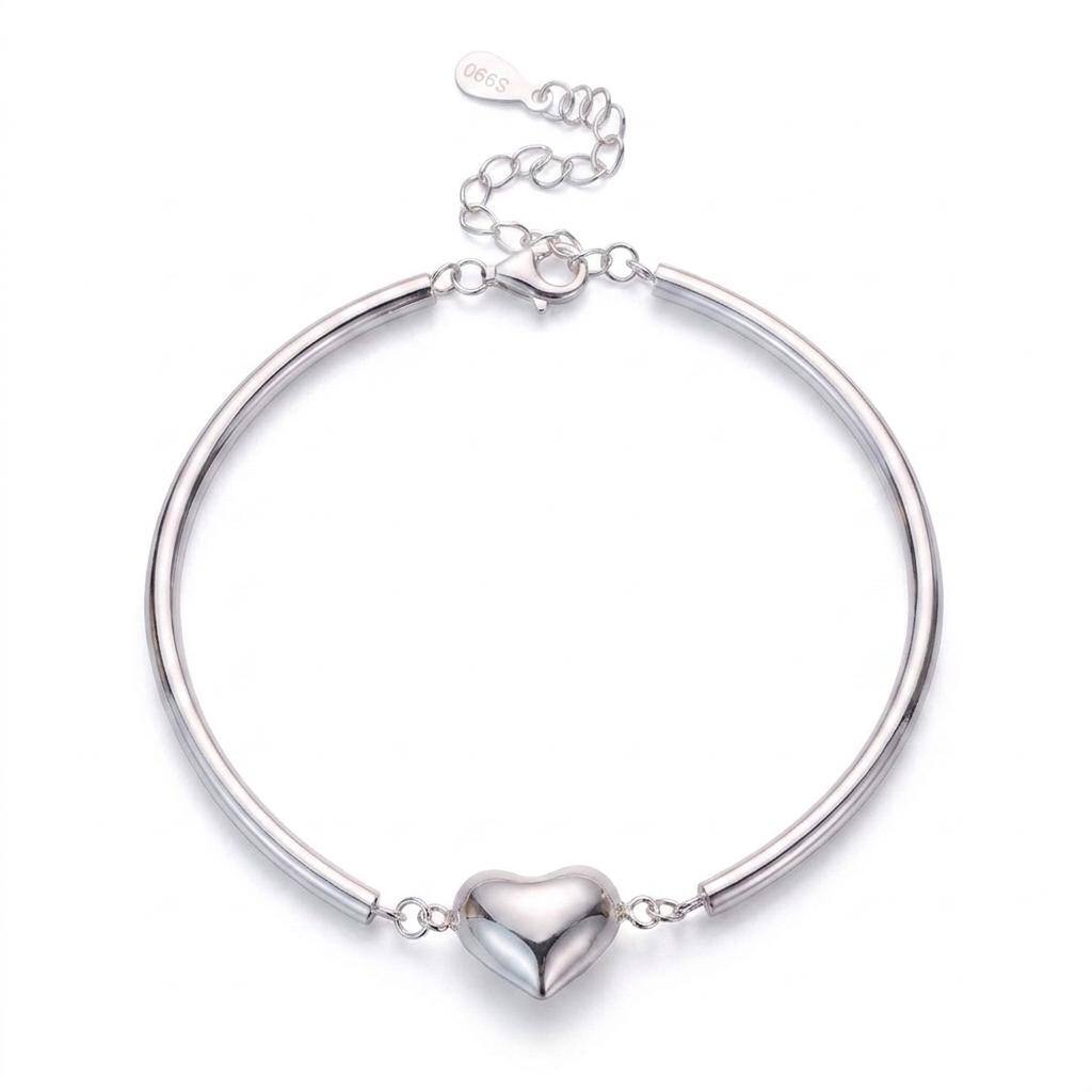Sterling Silver Puffed Heart Smooth Tube Bracelet