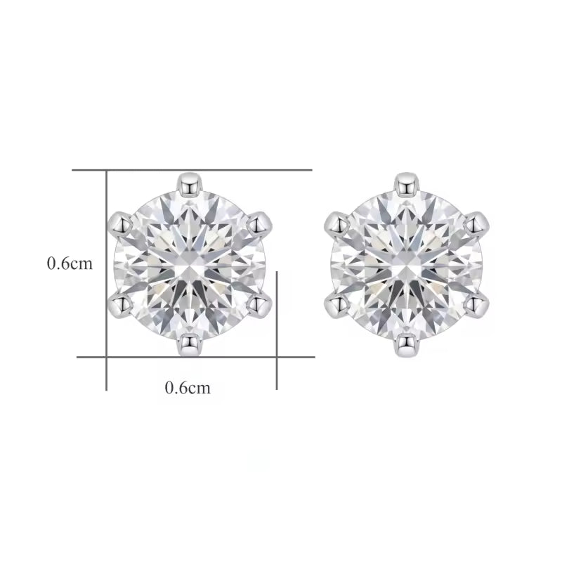 Sterling Silver Solitaire Moissanite Stud Earrings