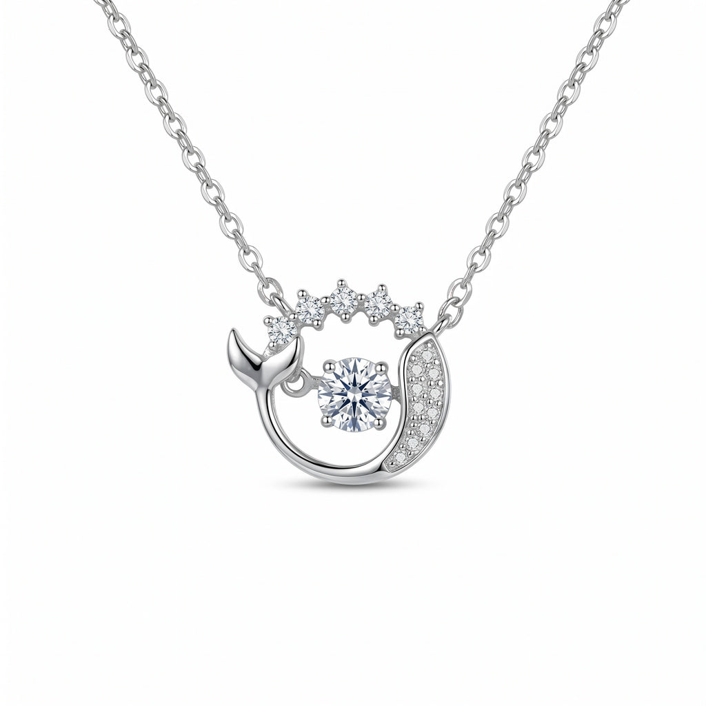 Sterling Silver Mermaid Tail Moissanite Pendant Necklace