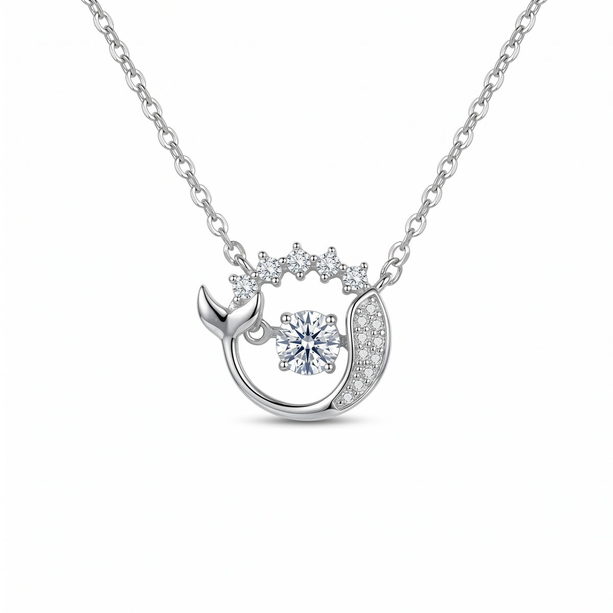 Sterling Silver Mermaid Tail Moissanite Pendant Necklace