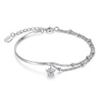 Sterling Silver Double Layer Beaded Chain Cubic Zirconia Bracelet