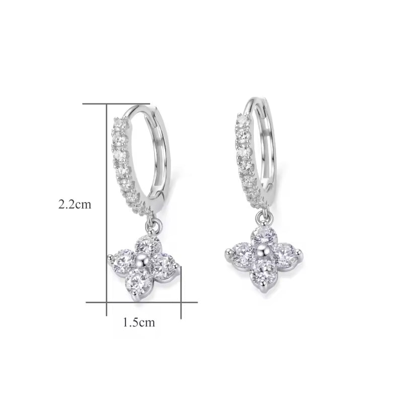 Sterling Silver Moissanite Flower Huggie Drop Earrings