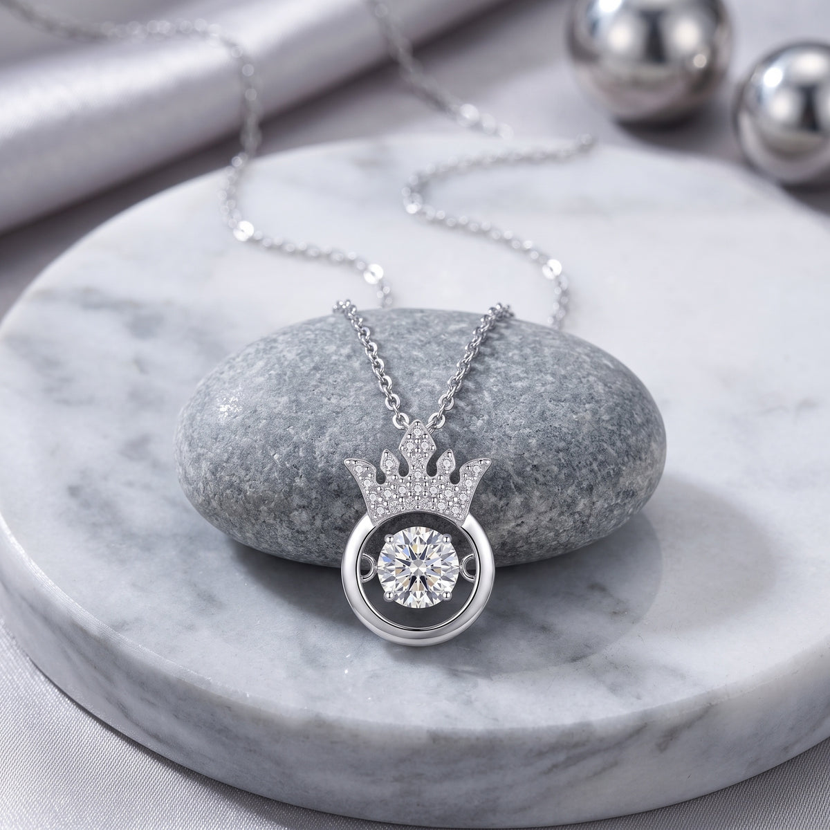 Sterling Silver Moissanite Queen Crown Pendant Necklace