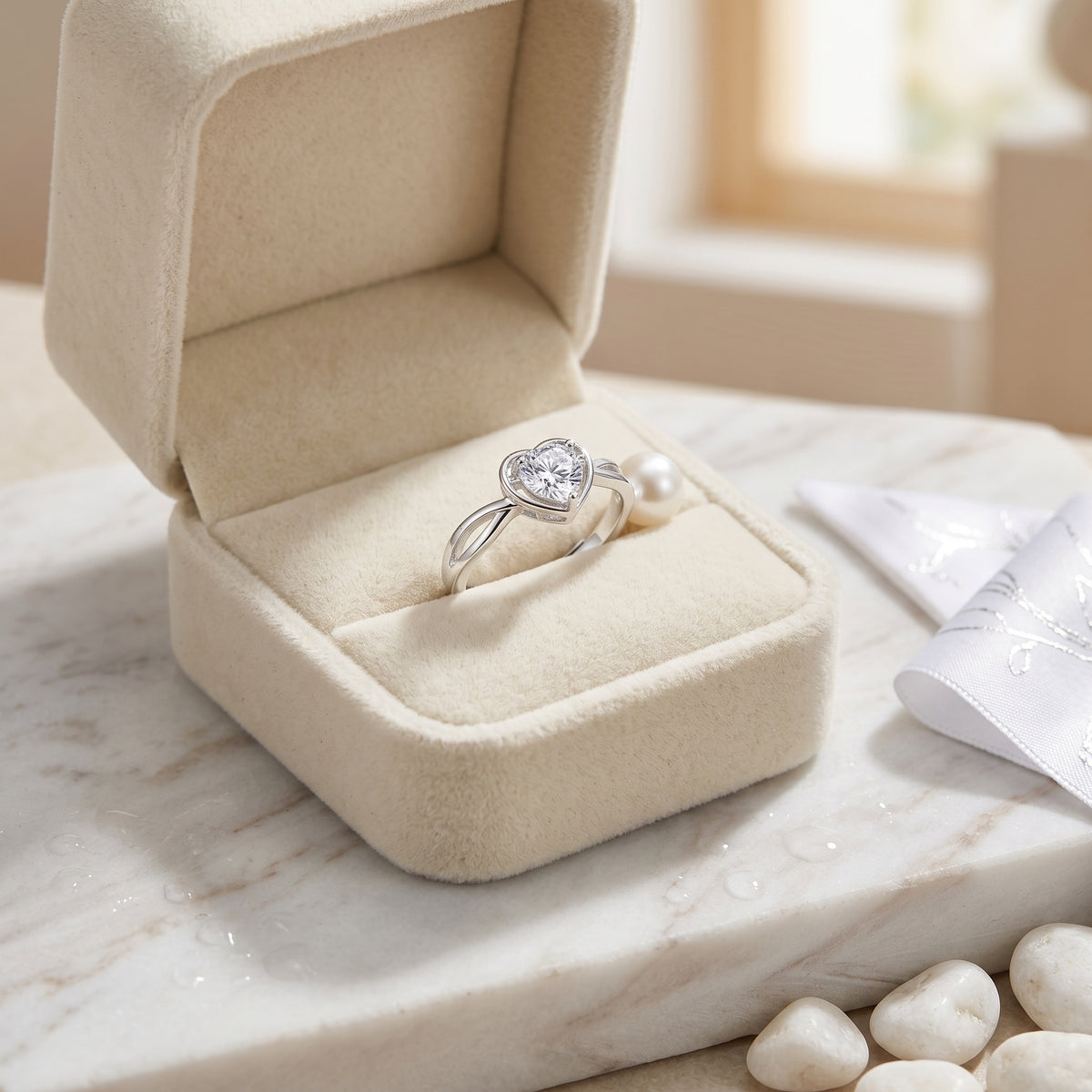 Sterling Silver Adjustable Heart Cubic Zirconia Ring