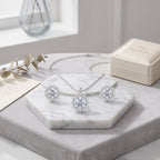 Sterling Silver Moissanite Halo Necklace and Earring Set