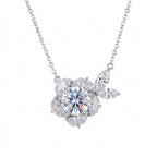 Sterling Silver Moissanite Flower Pendant Necklace