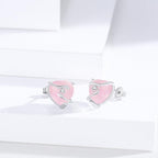 Pink Heart Stud Earrings With Zircon Center