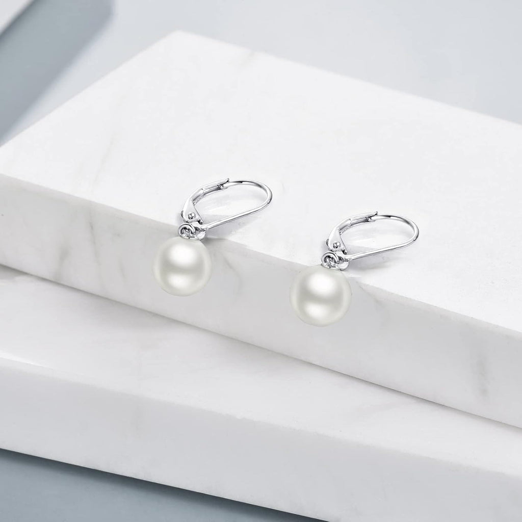 Elegant White Pearl Lever Back Drop Earrings