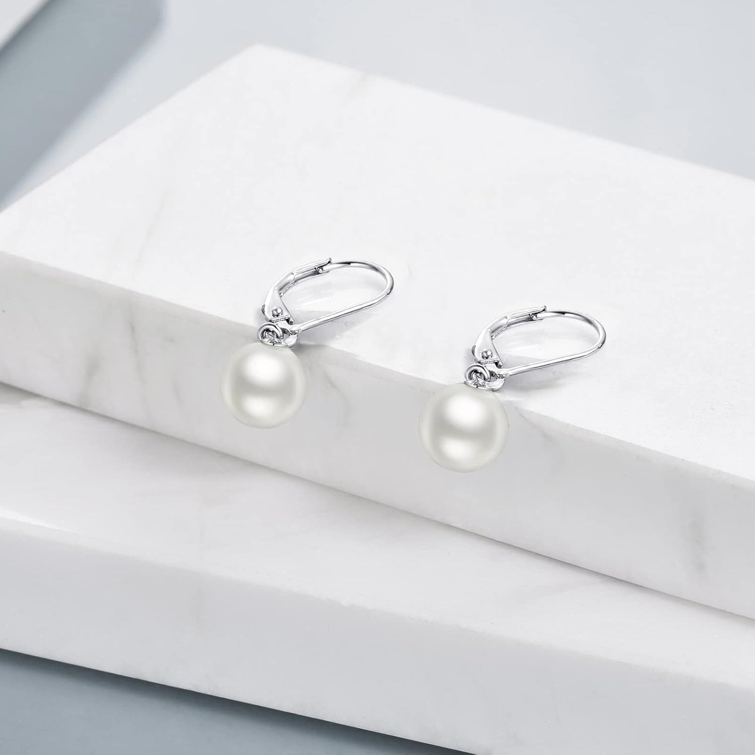 Elegant White Pearl Lever Back Drop Earrings
