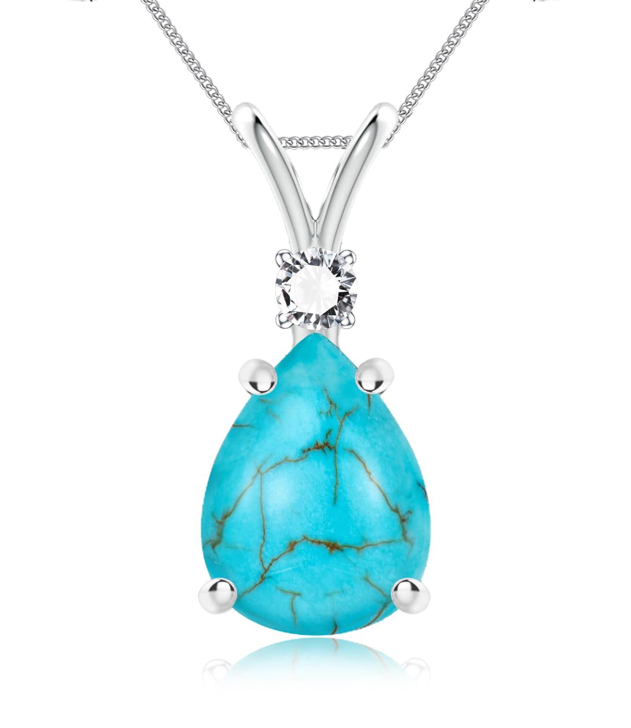 Sterling Silver Natural Turquoise Teardrop Necklace – Minimalist Pendant