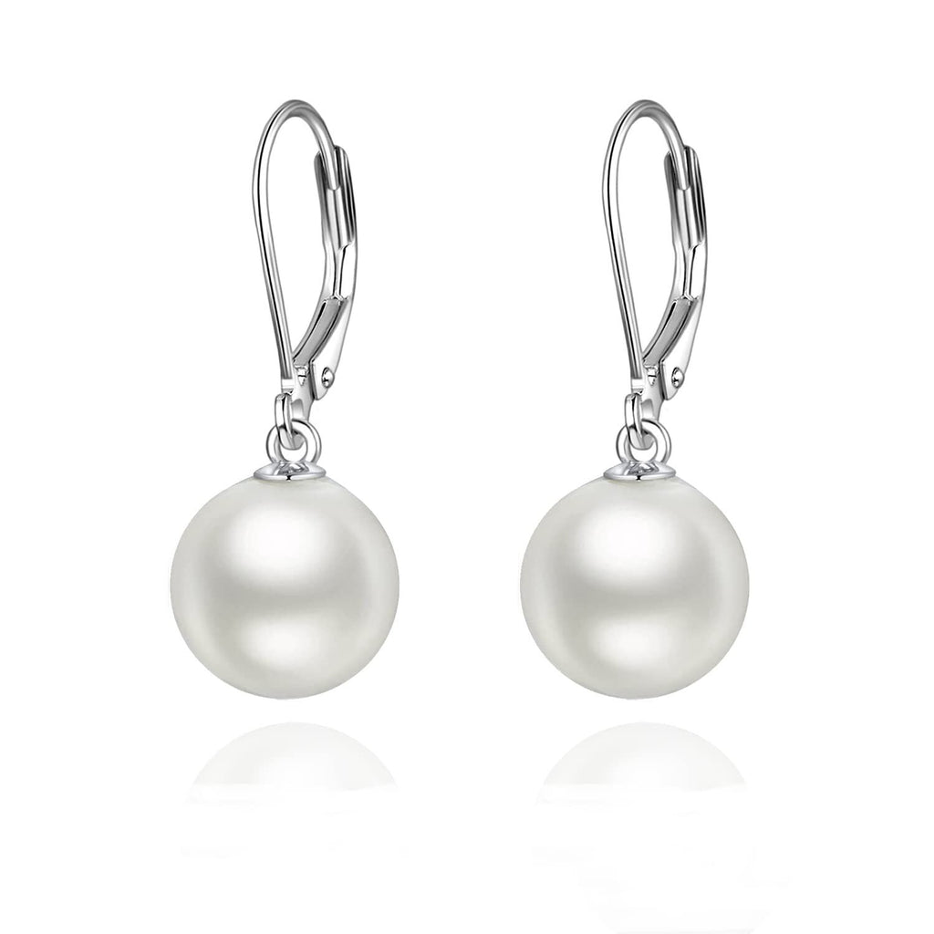 Elegant White Pearl Lever Back Drop Earrings
